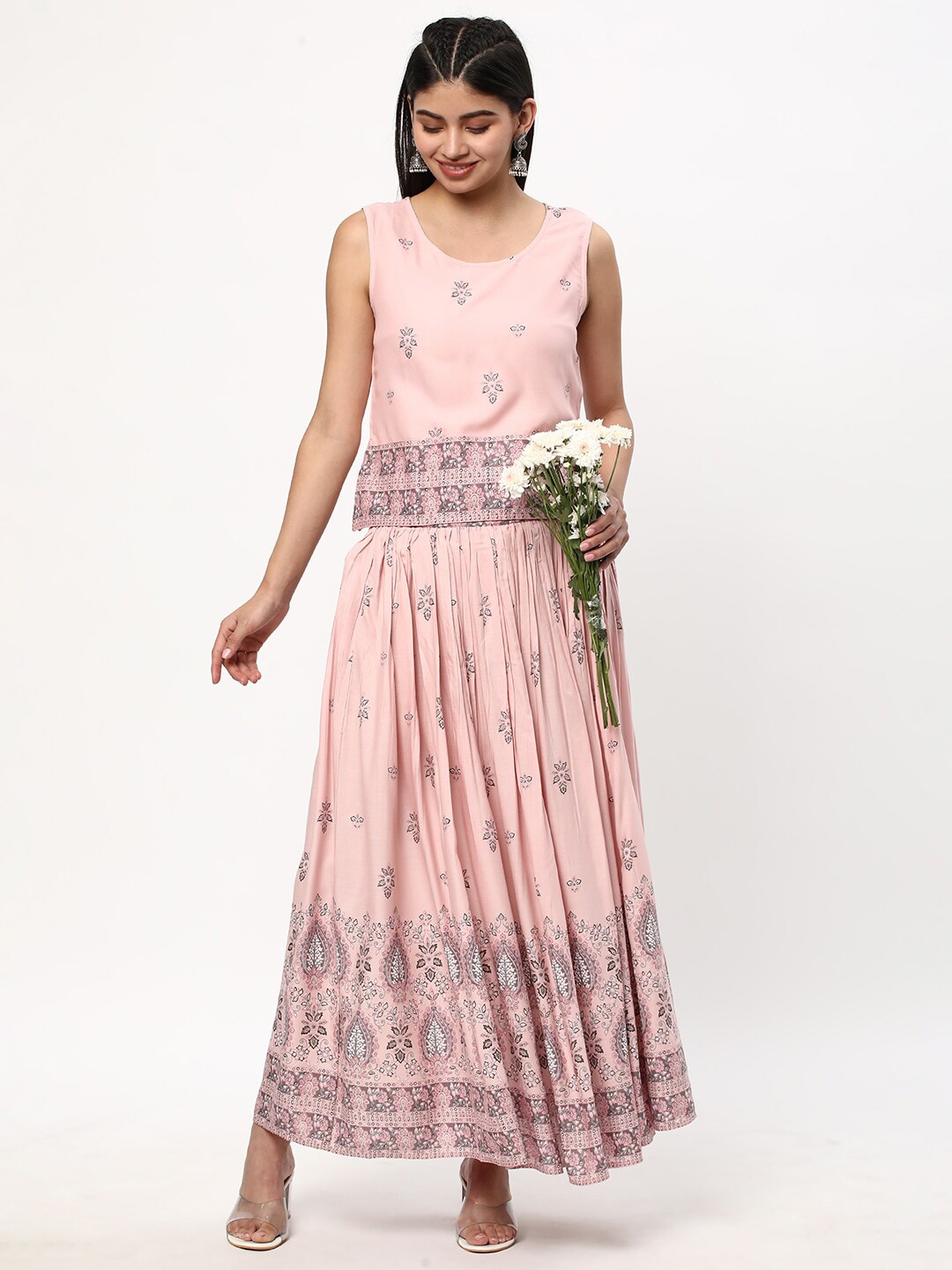 

R&B Embellished Print Maxi Longline Top, Pink