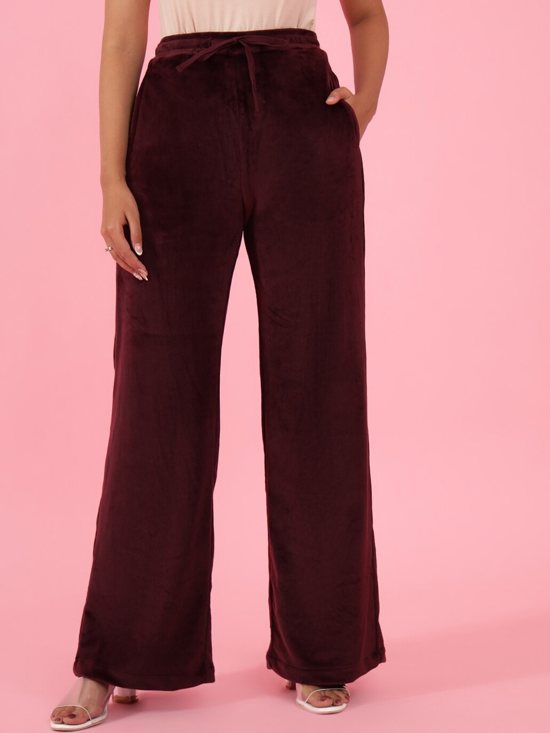 

DELAN Women Wide Leg Mid-Rise Parallel Trouser, Maroon