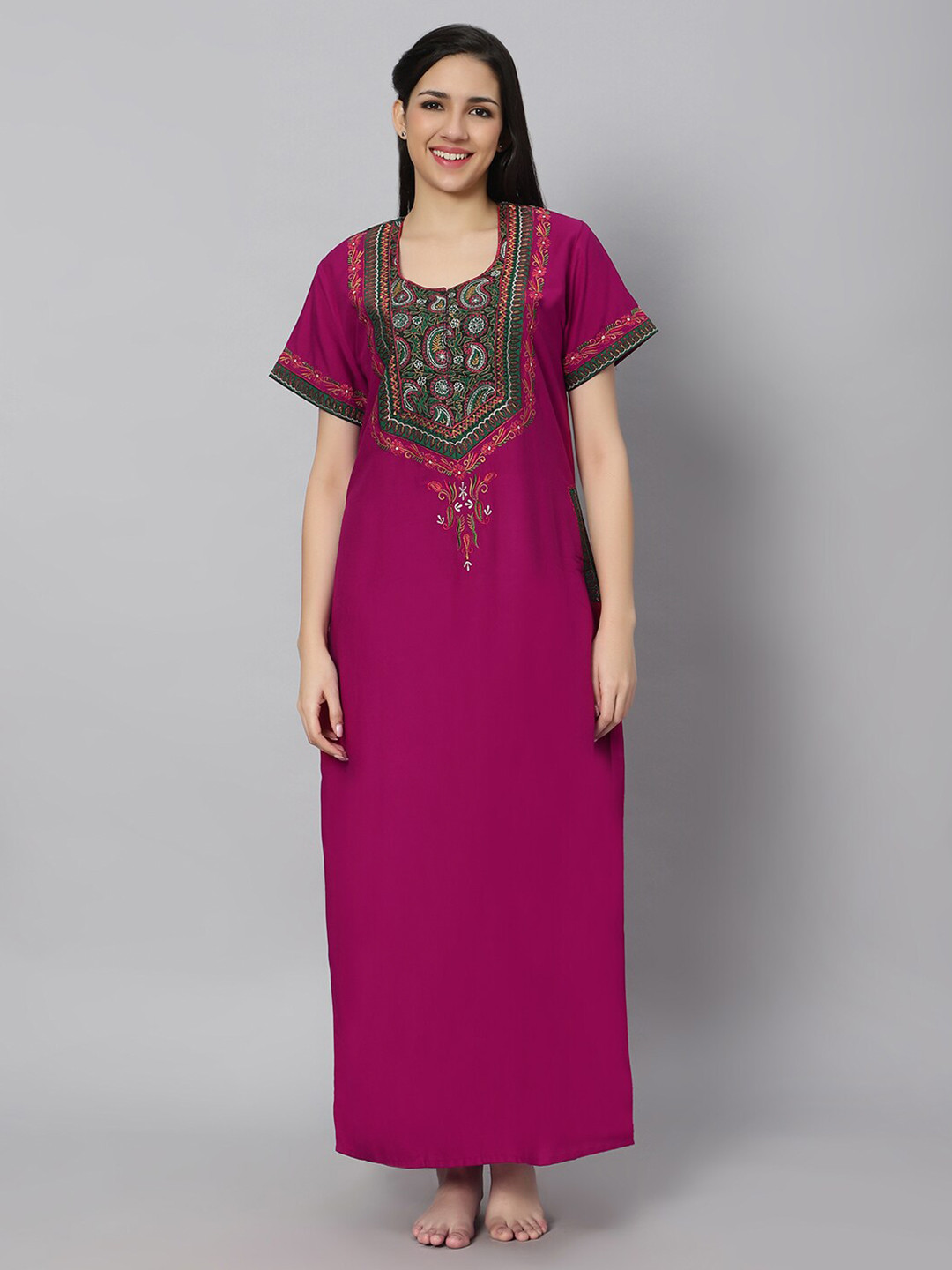 

QUIRA Embroidered Maxi Nightdress, Magenta