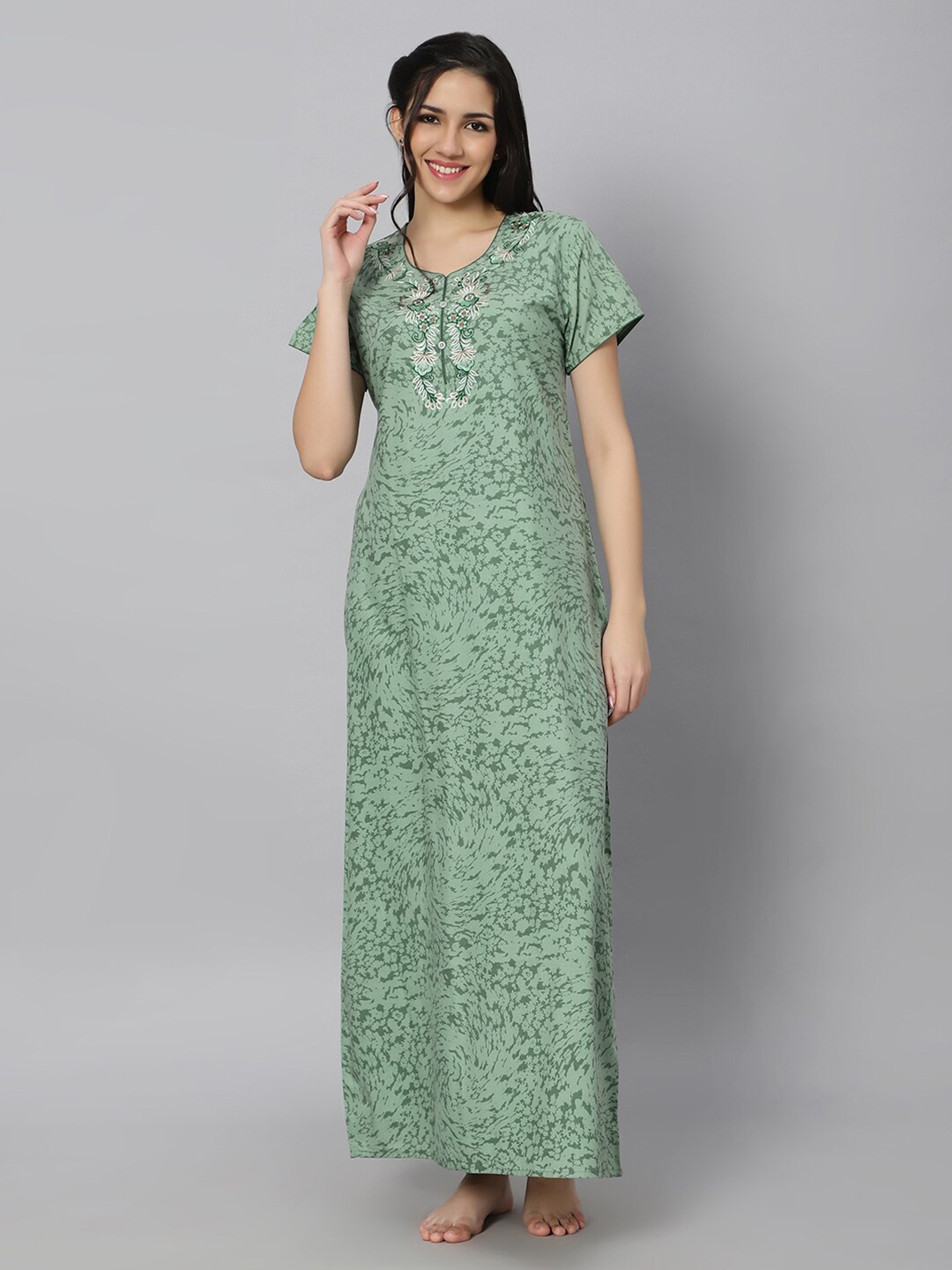 

QUIRA Abstract Printed Maxi Nightdress, Green