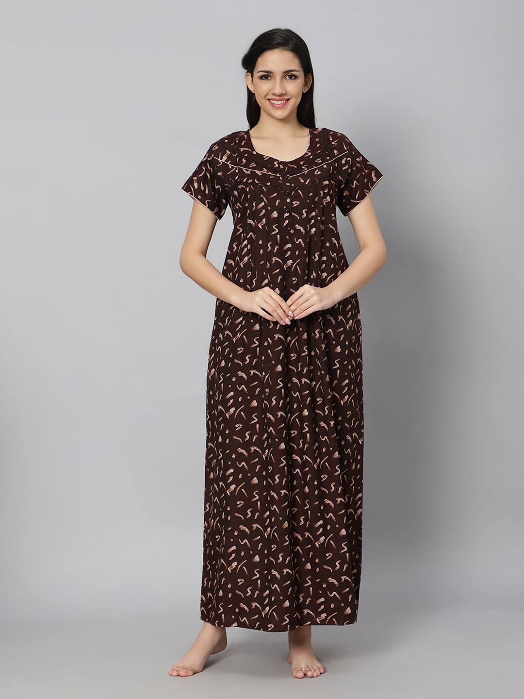 

QUIRA Abstract Printed Maxi Nightdress, Brown