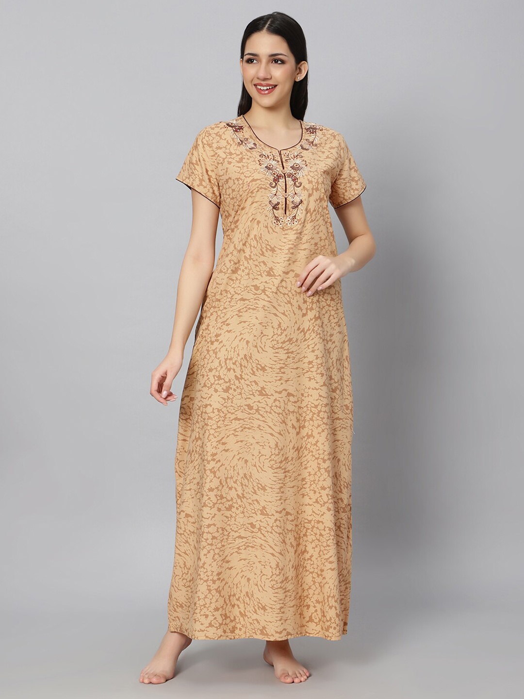 

QUIRA Printed Maxi Nightdress, Beige