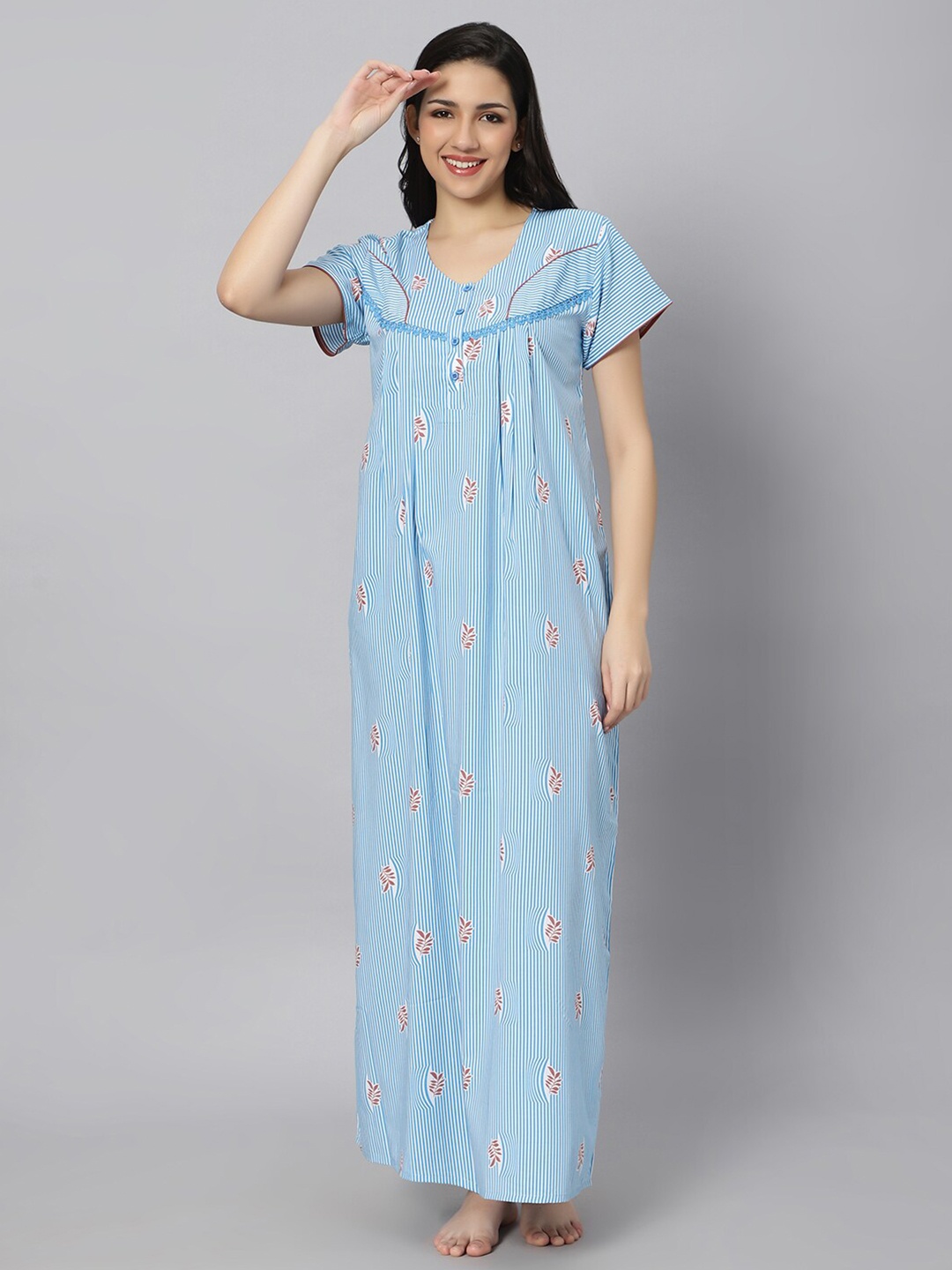 

QUIRA Striped V-Neck Maxi Nightdress, Blue
