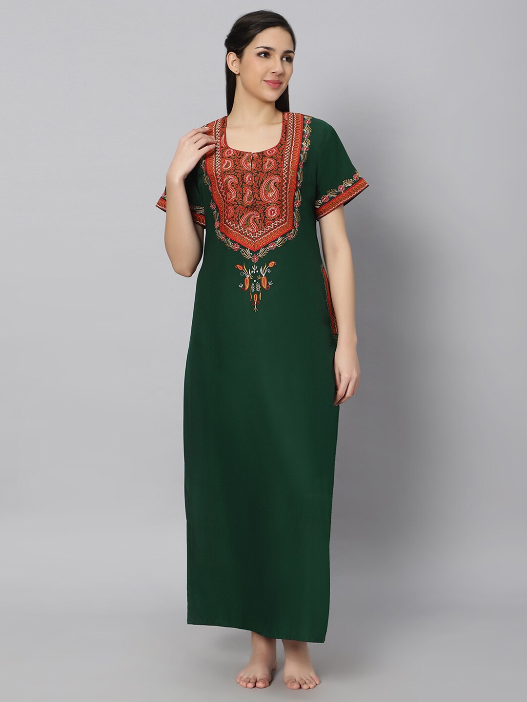 

QUIRA Embroidered Maxi Nightdress, Green