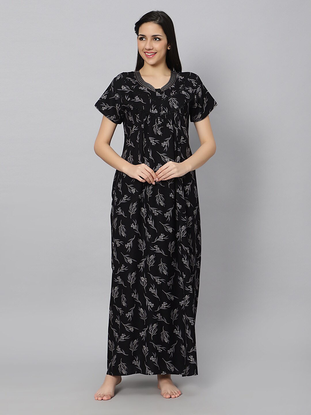 

QUIRA Printed Maxi Nightdress, Black
