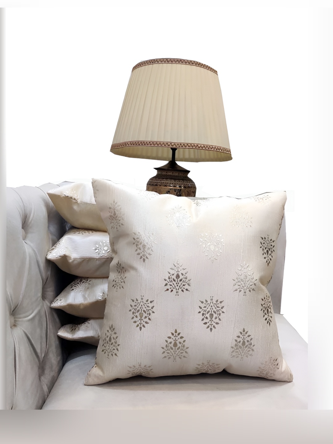 

Good Vibes Cream-Coloured & Beige 5 Pieces Ethnic Motifs Square Cushion Covers