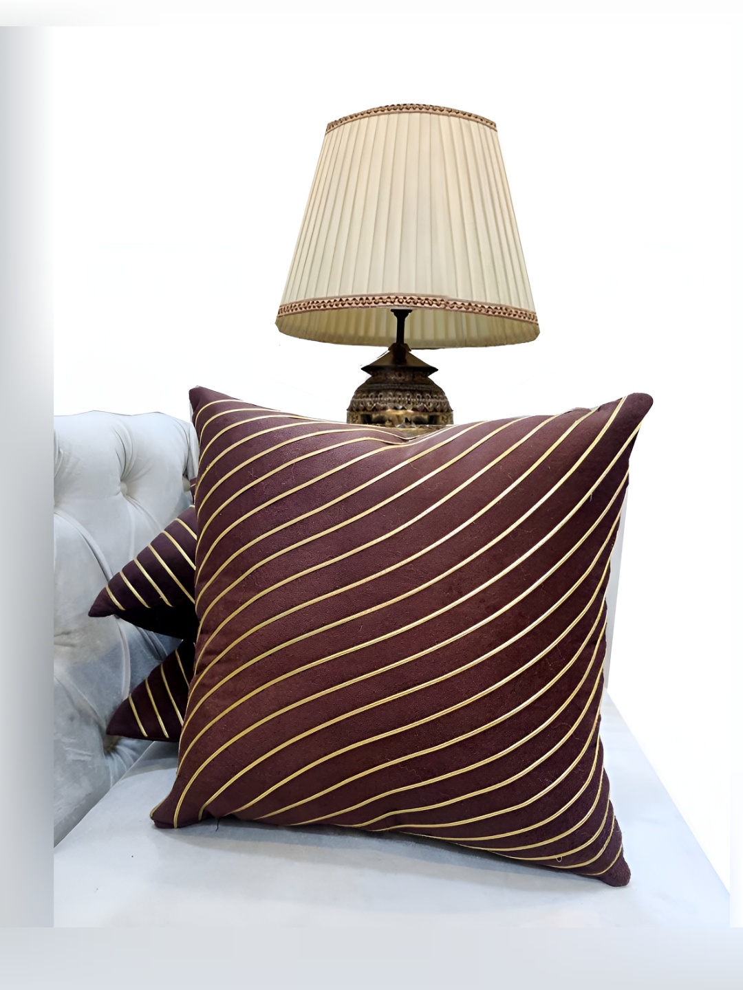 

Good Vibes Brown & Beige 3 Pieces Striped Square Cushion Covers