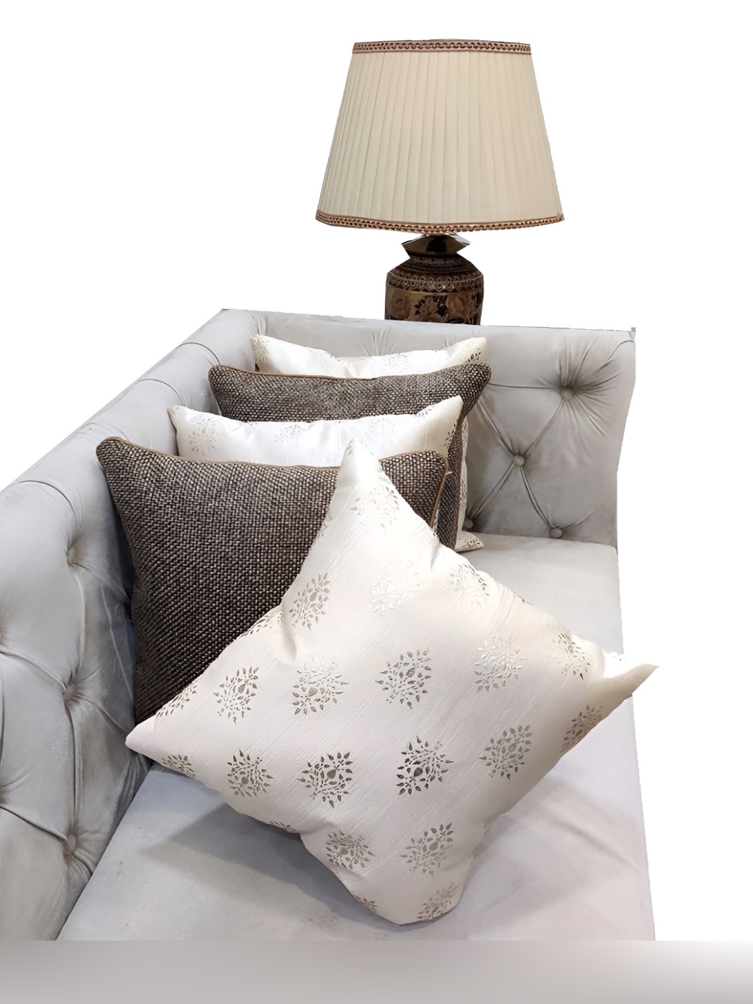

Good Vibes Cream-Coloured & Beige 5 Pieces Ethnic Motifs Square Cushion Covers