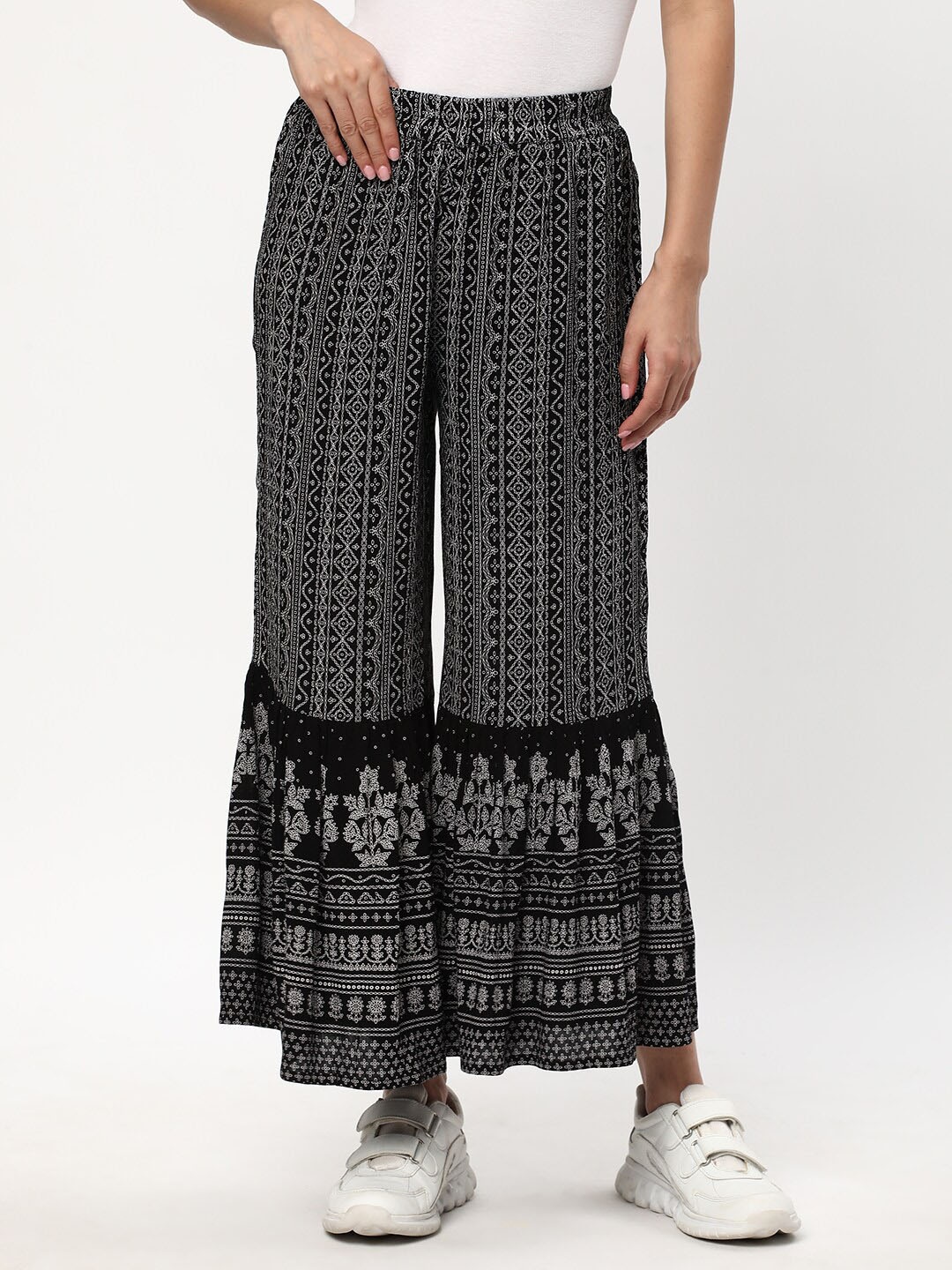 

R&B Ethnic Motifs Printed Palazzos, Black