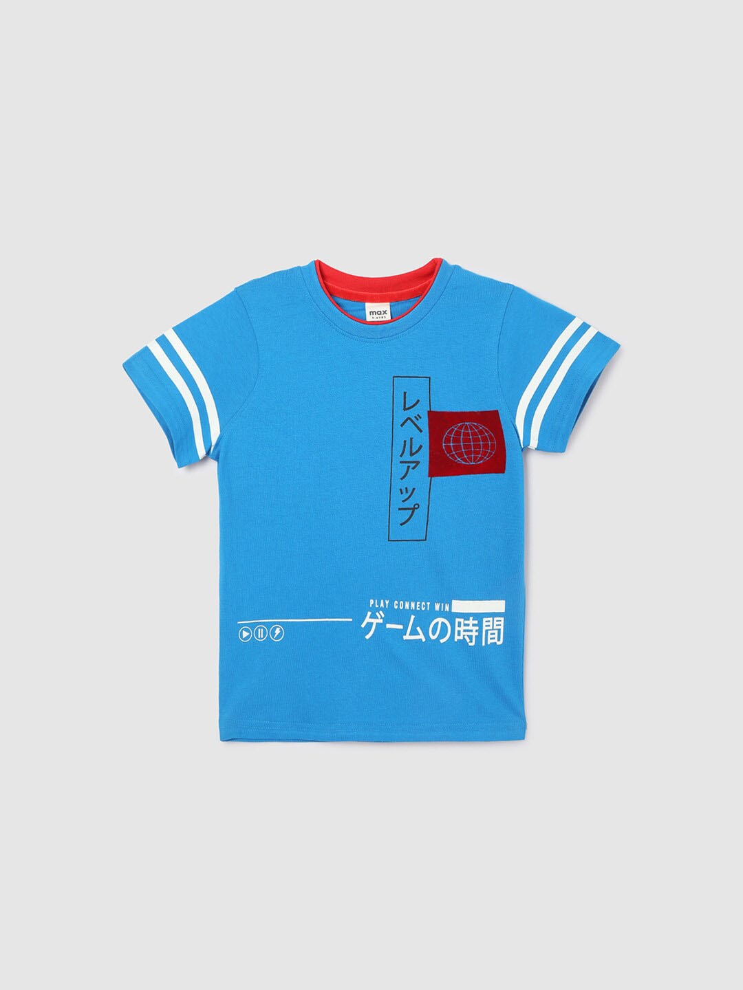 

max Boys Typography Printed Applique T-shirt, Blue