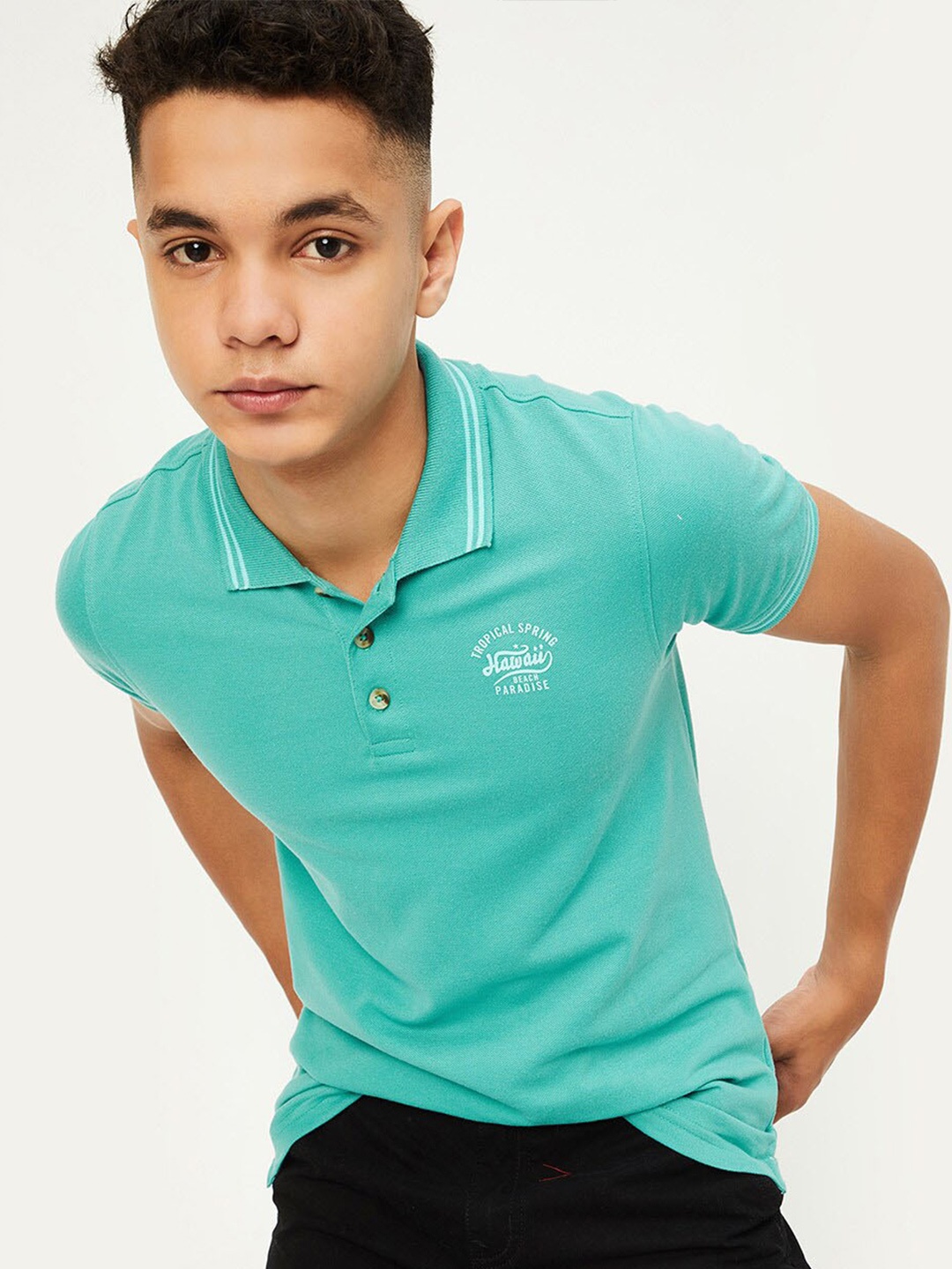 

max Boys Henley Neck Pockets T-shirt, Blue