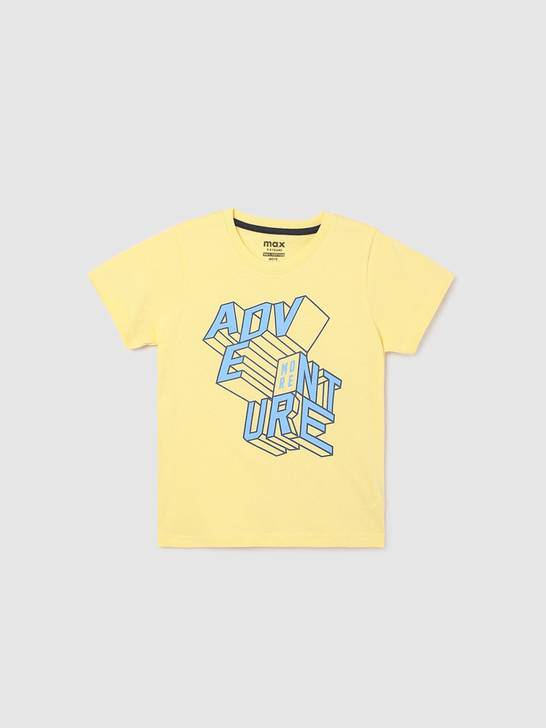 

max Boys Typography Printed Applique T-shirt, Yellow