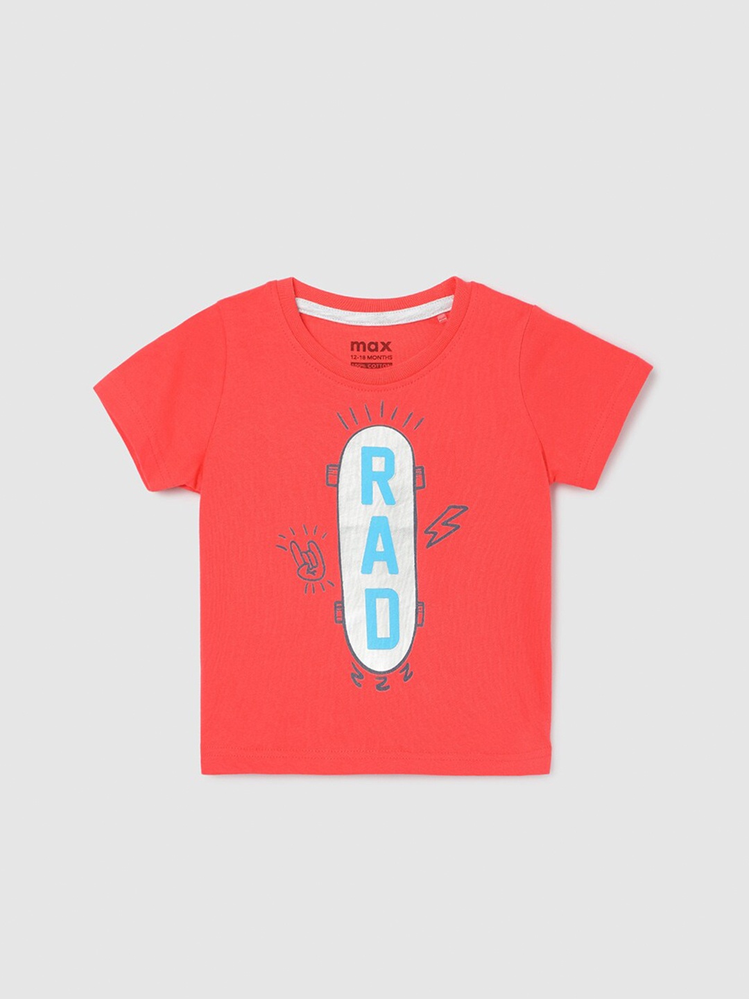 

max Boys Typography Printed Applique T-shirt, Red