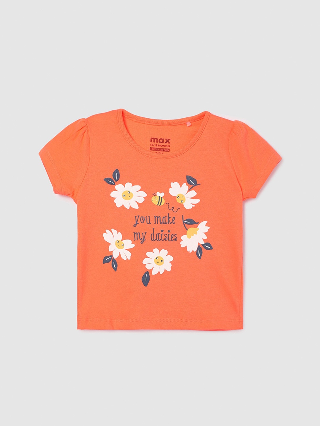 

max Girls Floral Printed T-shirt, Orange