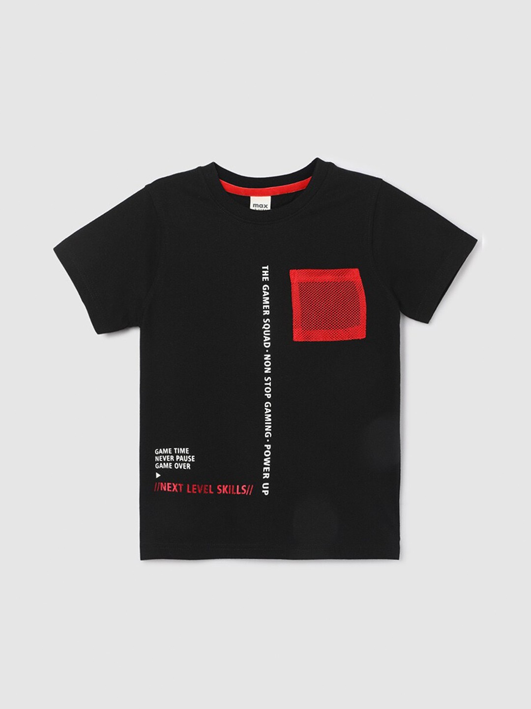 

max Boys Typography Printed V-Neck Pockets T-shirt, Black