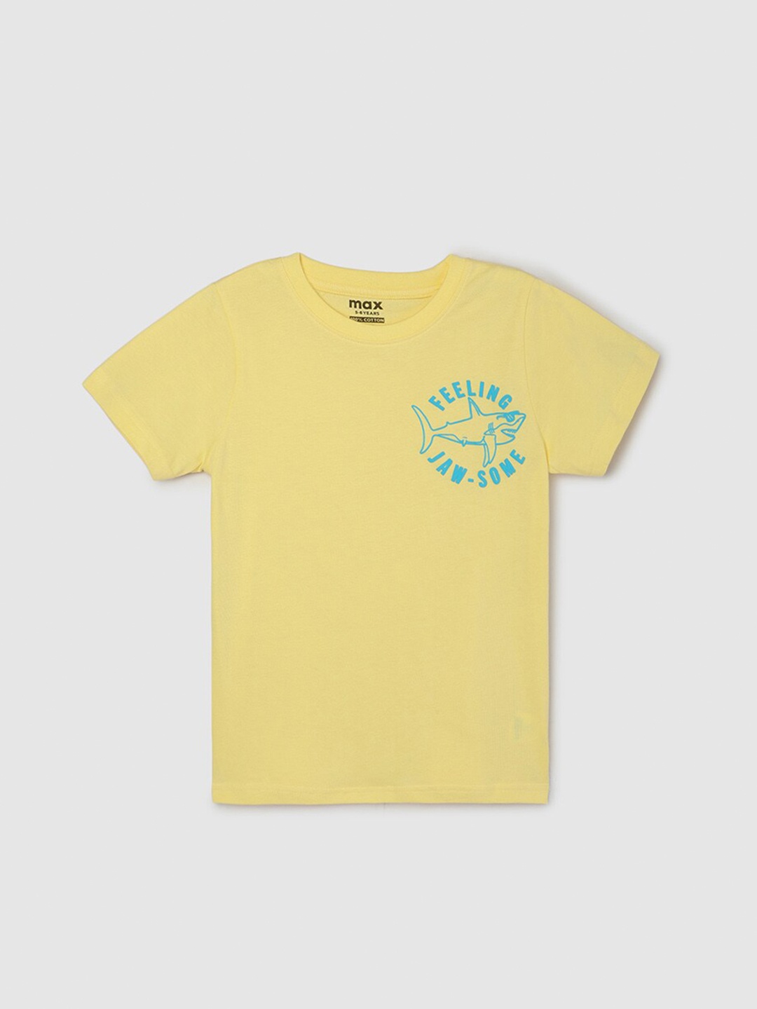 

max Boys Typography V-Neck Pockets T-shirt, Yellow