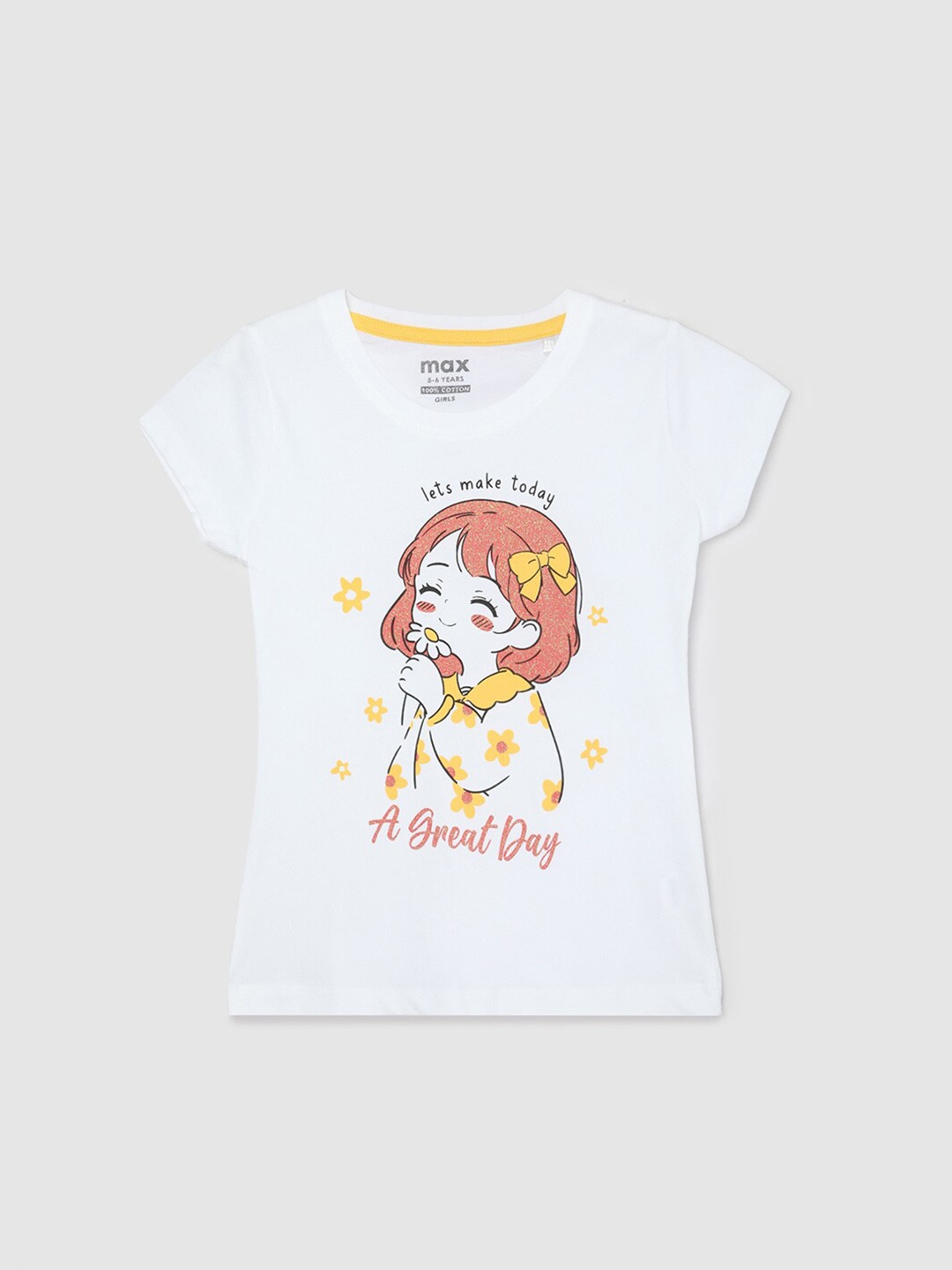 

max Girls Printed T-shirt, White