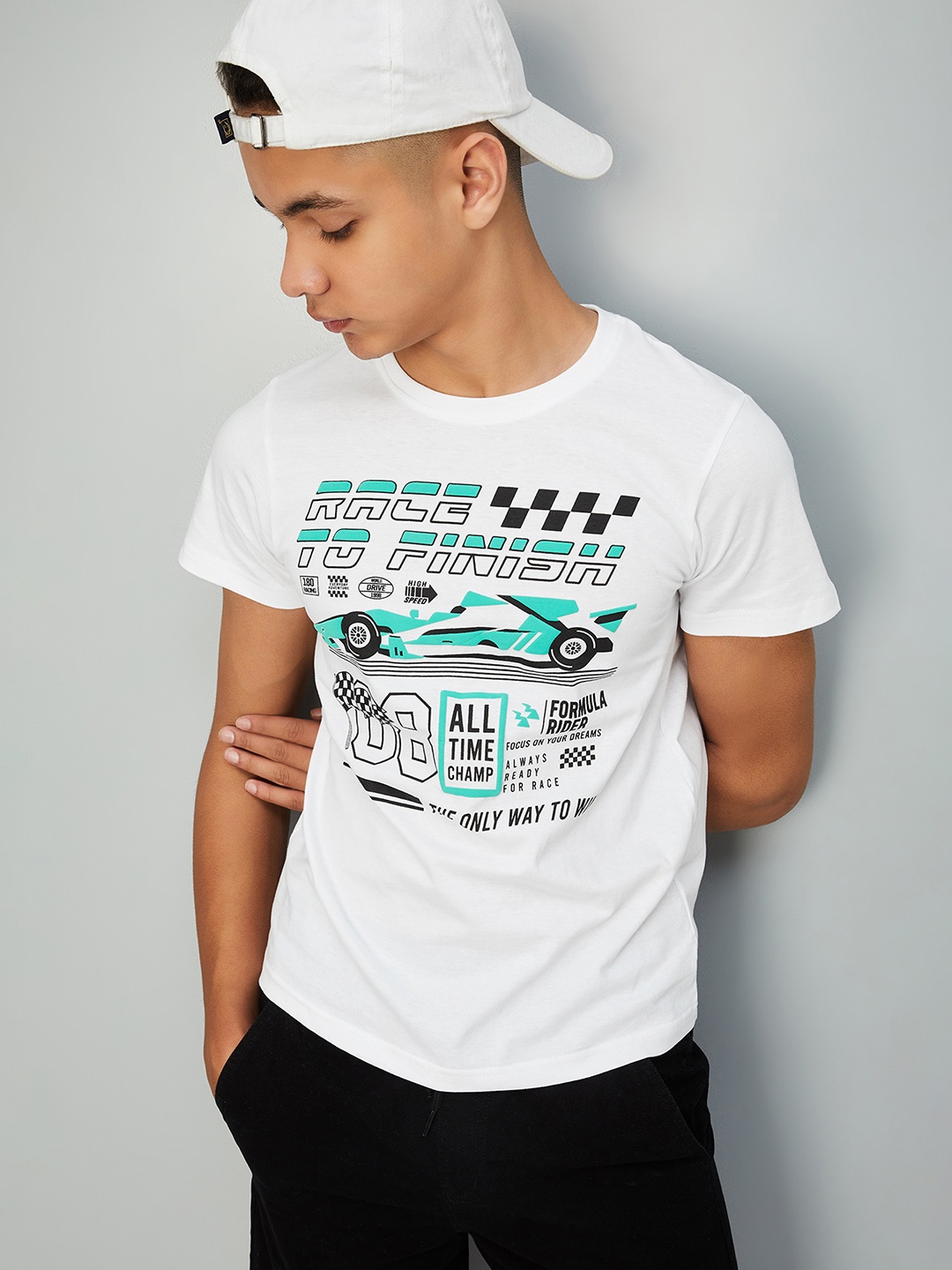 

max Boys Typography Printed Applique T-shirt, White