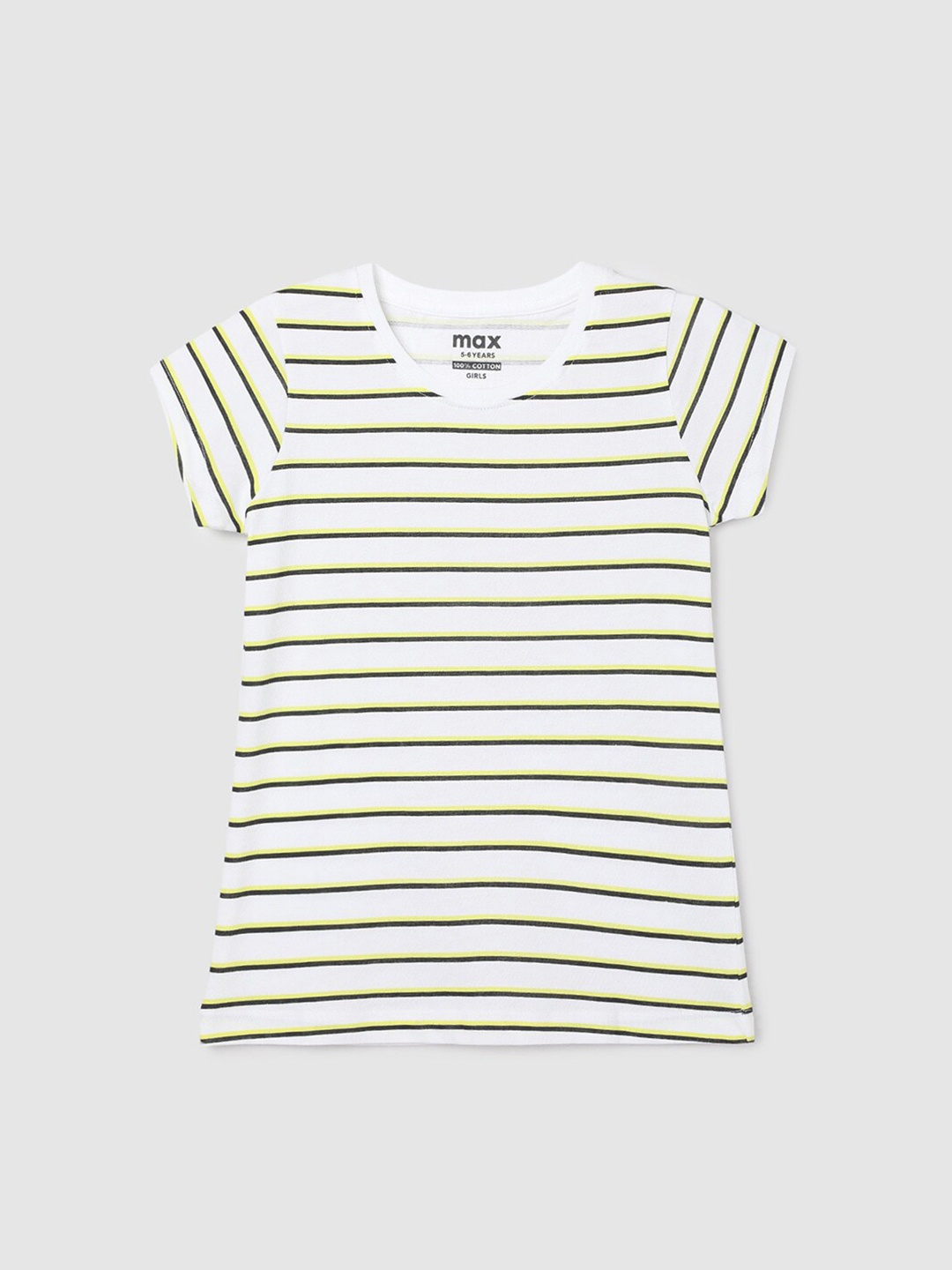 

max Girls Striped V-Neck Drop-Shoulder Sleeves Pockets T-shirt, White