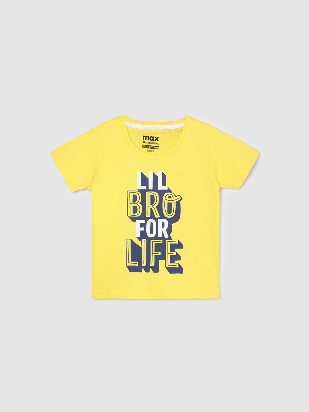 

max Boys Typography Printed Applique T-shirt, Yellow