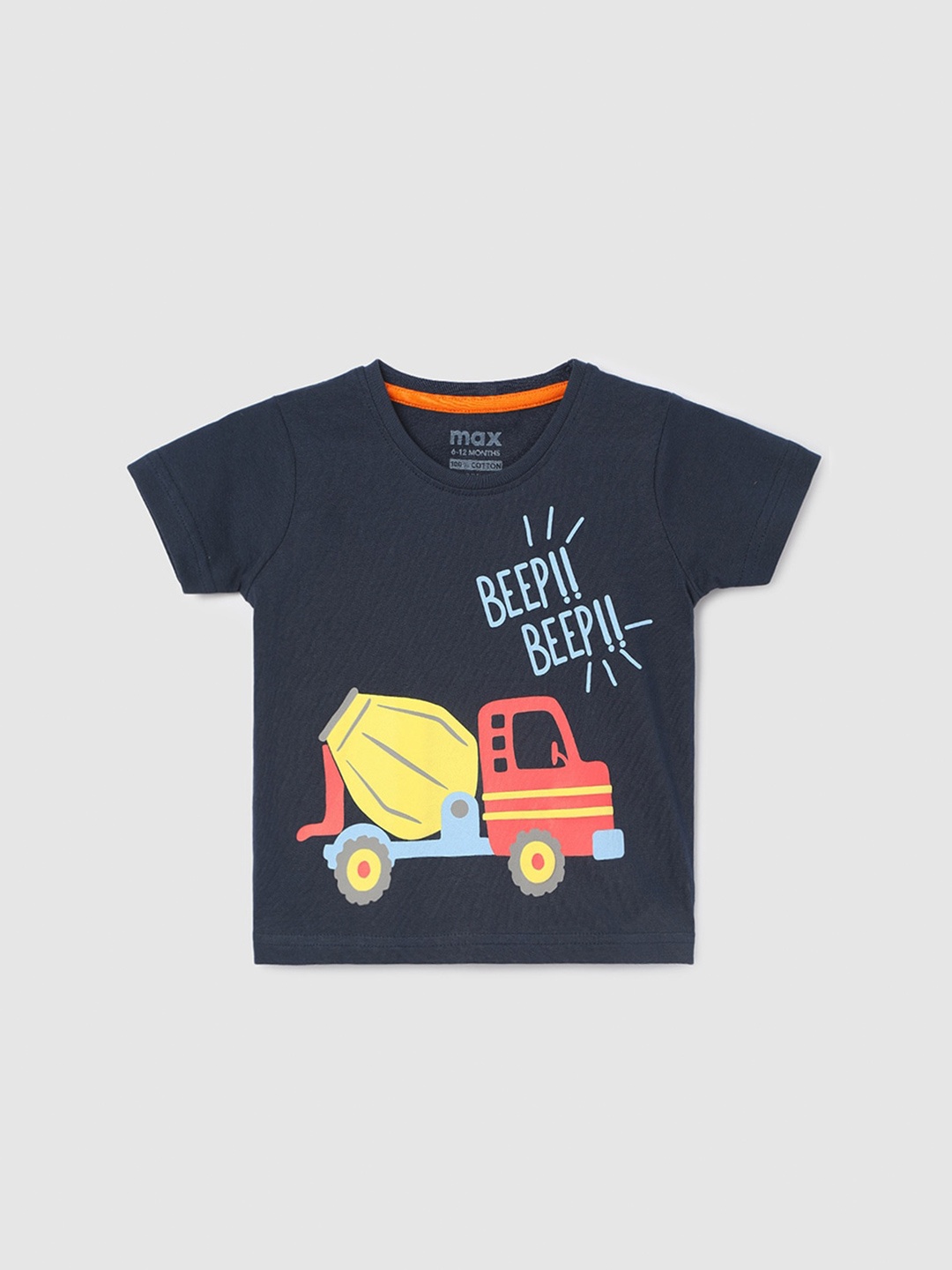 max Boys Typography Printed Applique T-shirt, Navy blue