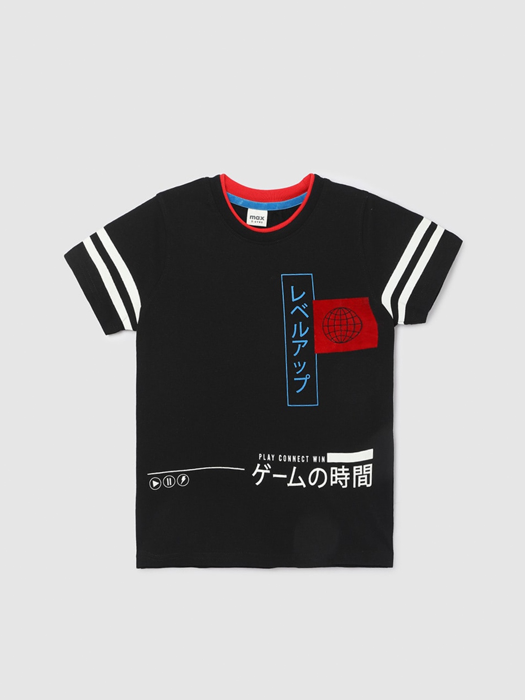 max Boys Typography Printed Pockets T-shirt, Black