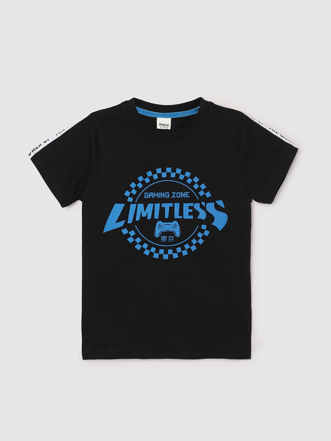 

max Boys Typography Printed Applique T-shirt, Black