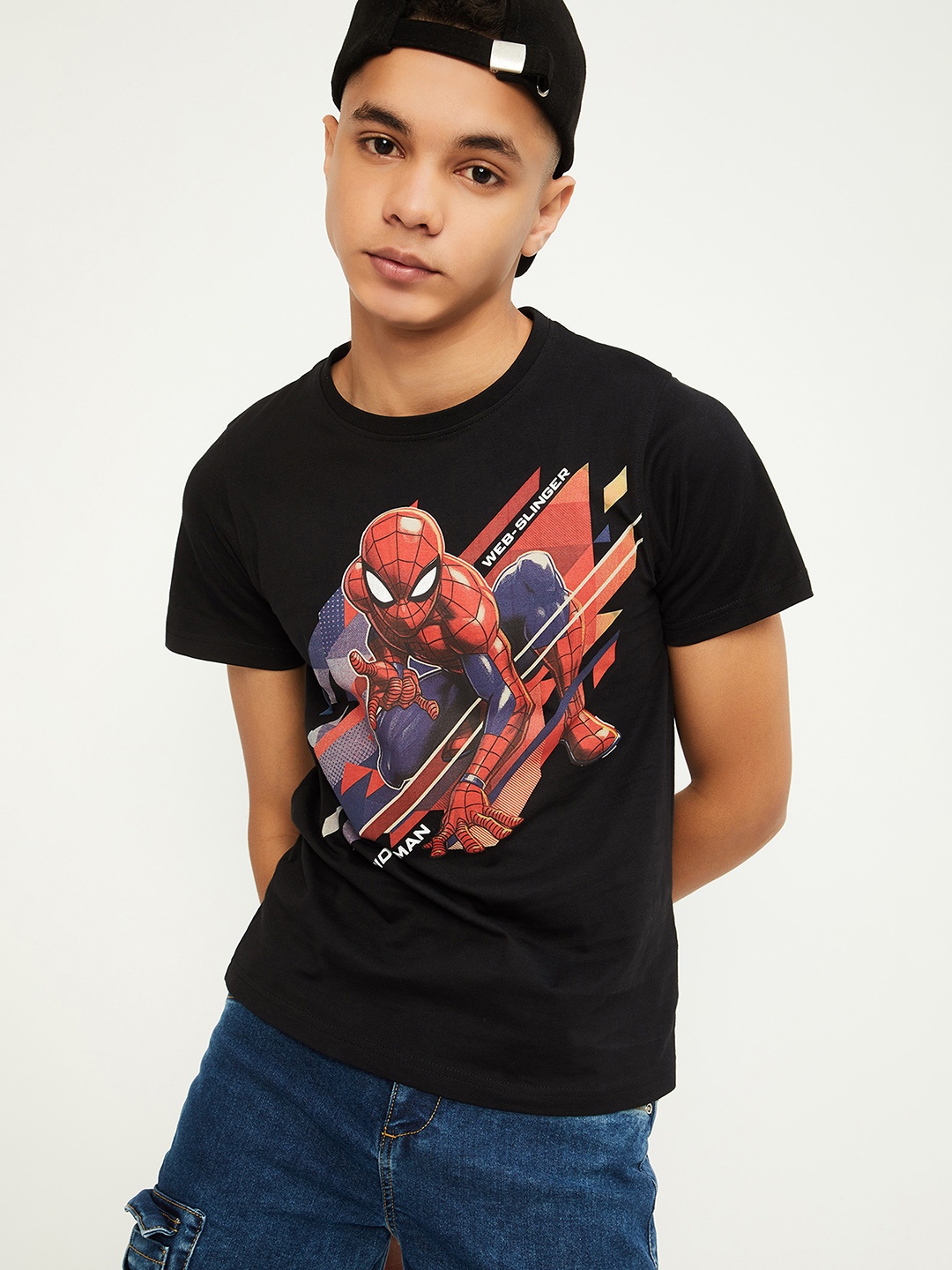 

max Boys Printed Extended Sleeves Raw Edge T-shirt, Black