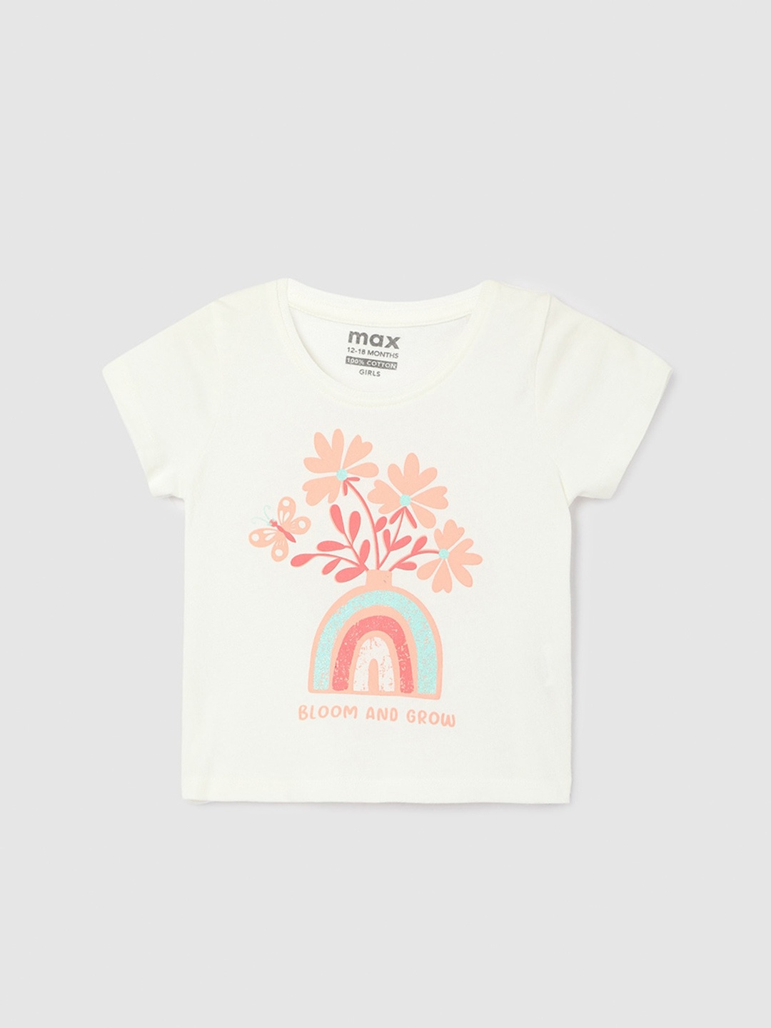

max Girls Typography Printed T-shirt, White