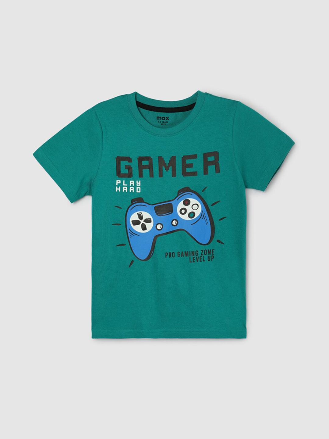 

max Boys Typography Printed Applique T-shirt, Green