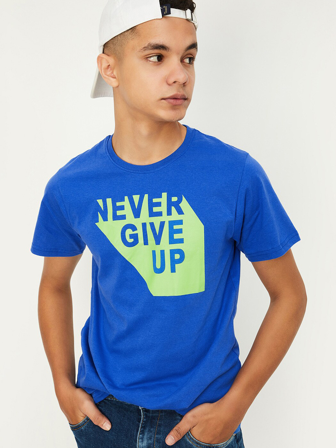

max Boys Printed Applique T-shirt, Blue