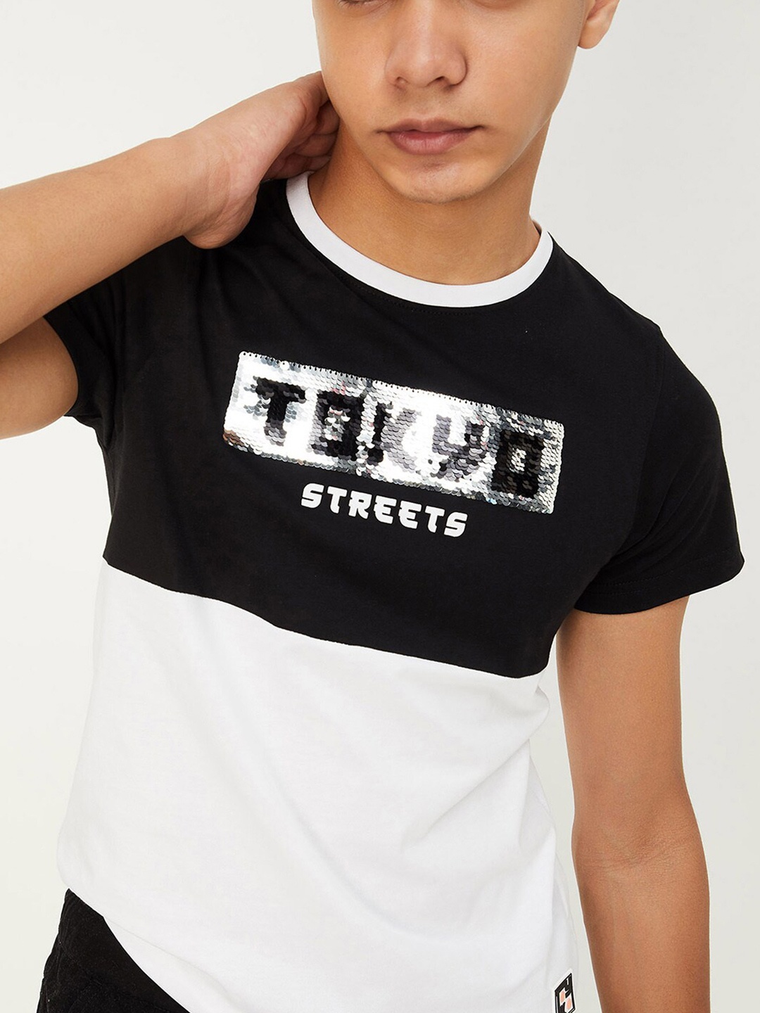 

max Boys Typography Printed Short Sleeves Cotton T-shirt, Black