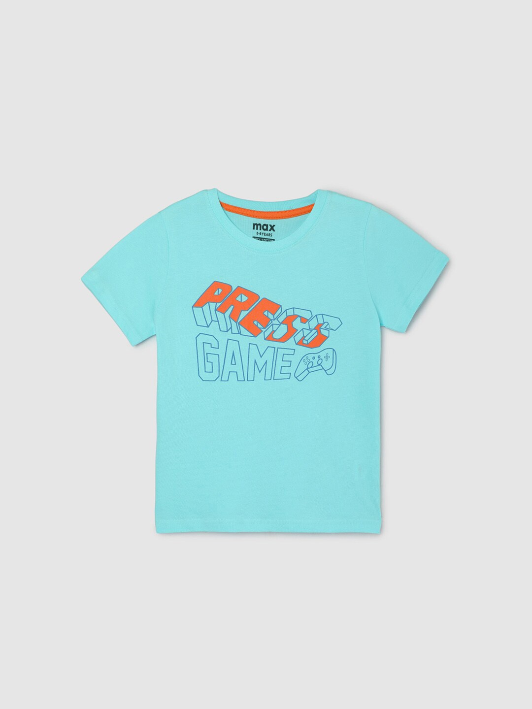 

max Boys Typography Printed Applique T-shirt, Blue