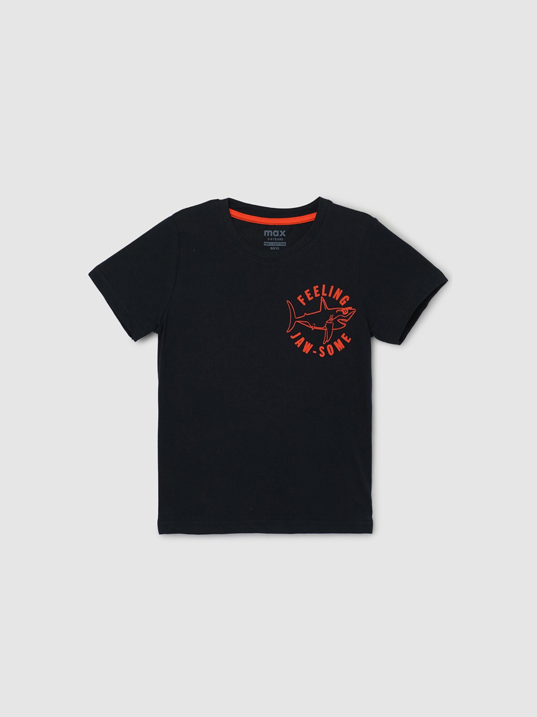 

max Boys Typography Printed Pockets T-shirt, Navy blue