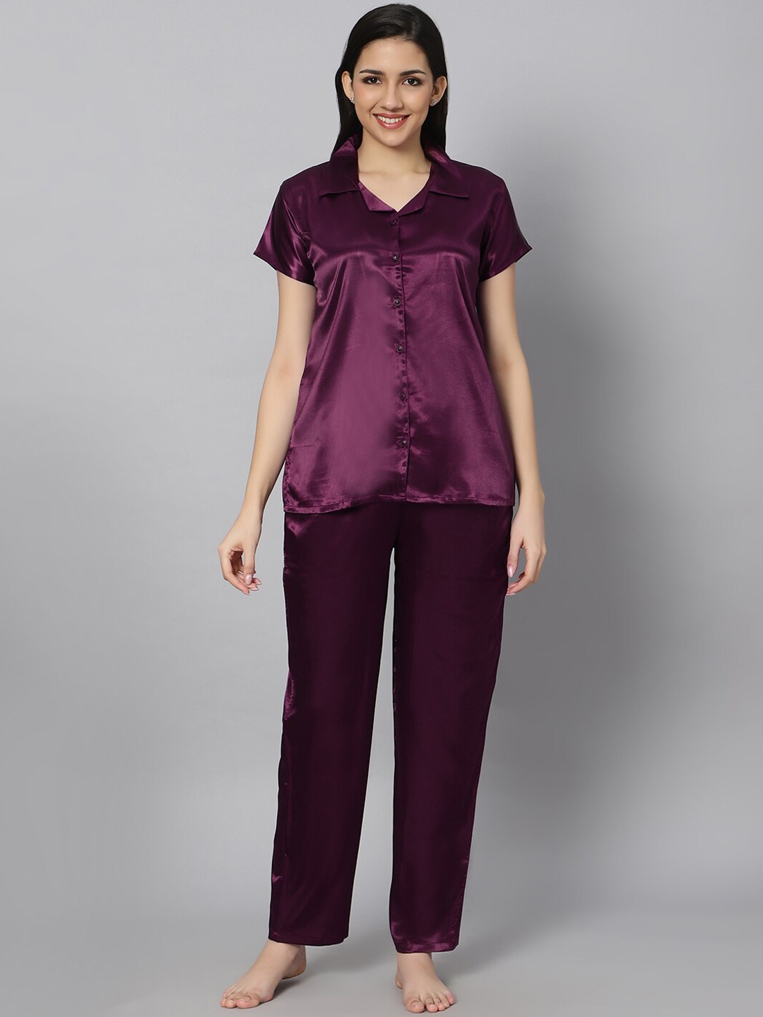 

QUIRA Satin Night suit, Maroon