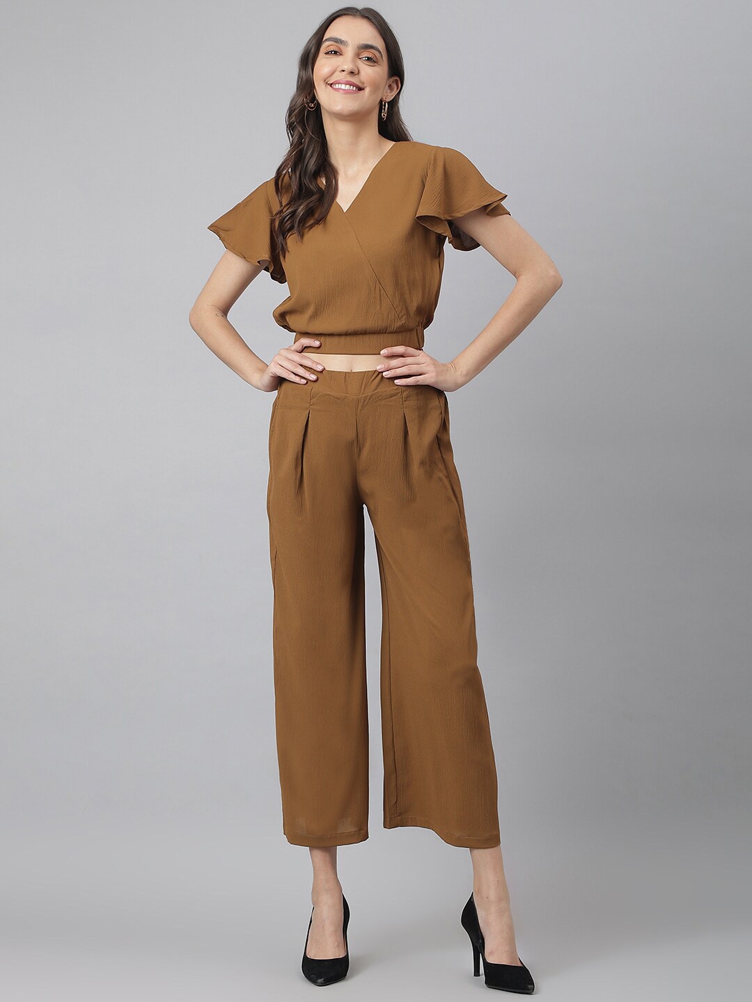 

Miss Grace V-Neck Top & Trouser, Brown