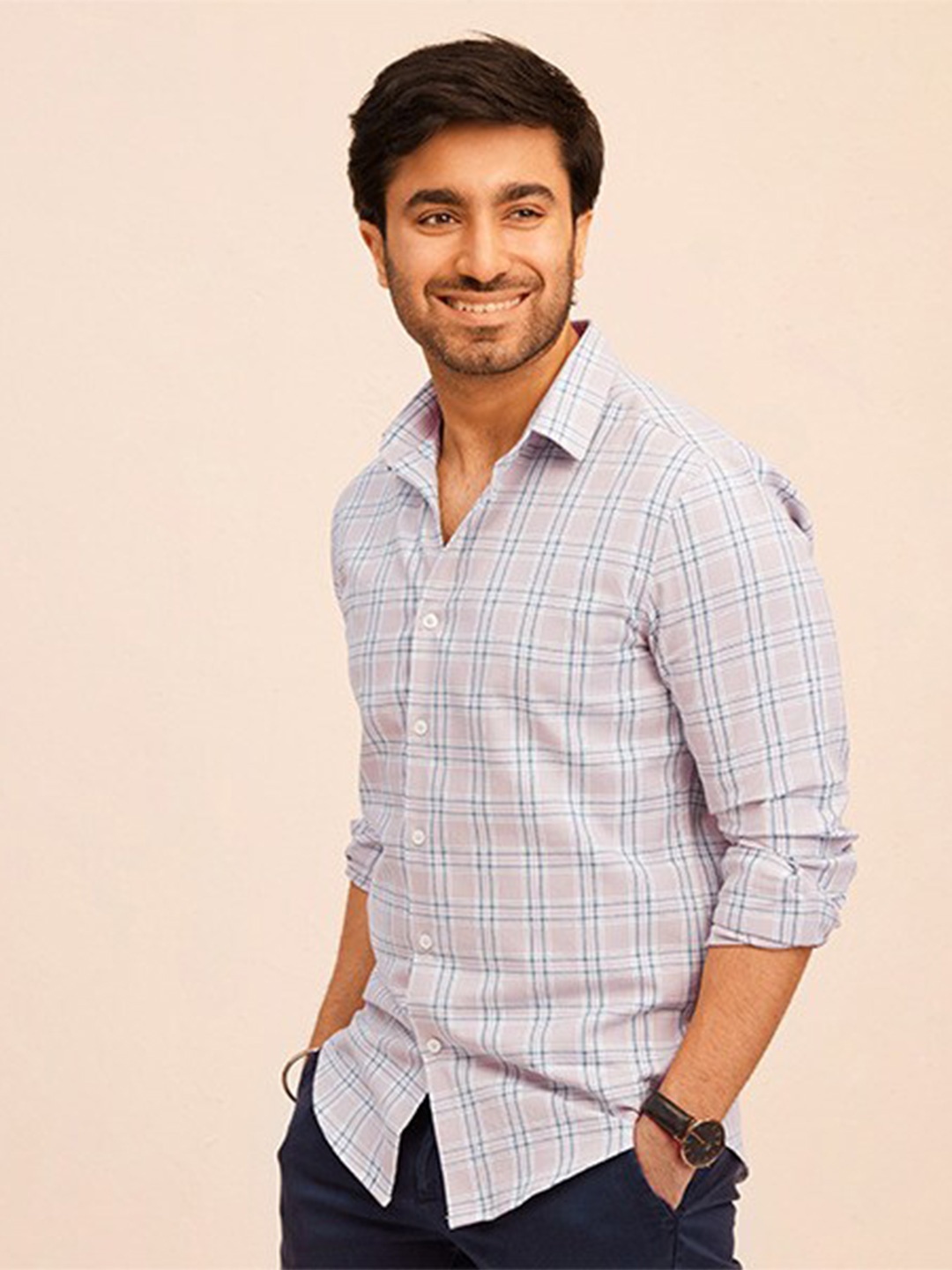 

The Bleu Label Men Classic Slim Fit Opaque Checked Casual Shirt, Blue