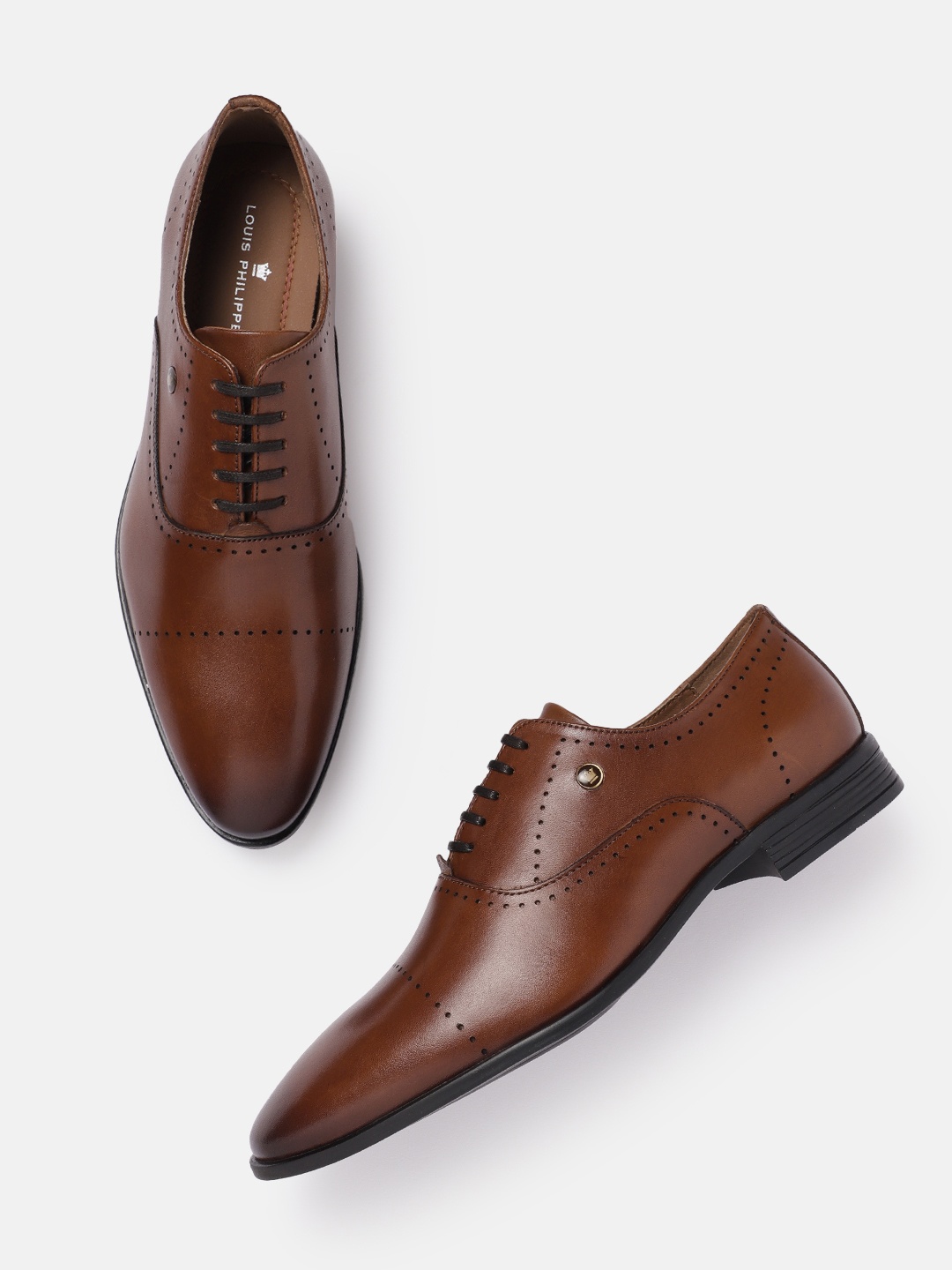 

Louis Philippe Men Leather Perforated Formal Oxfords, Brown