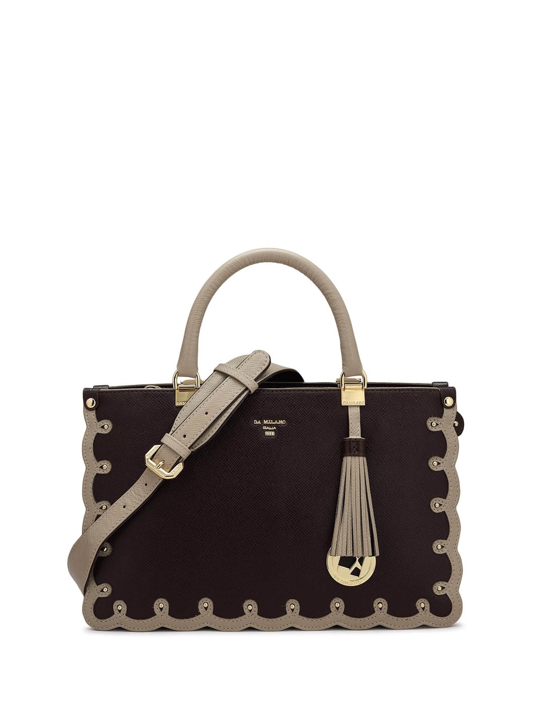 

Da Milano Leather Structured Handheld Bag with Tasselled, Brown