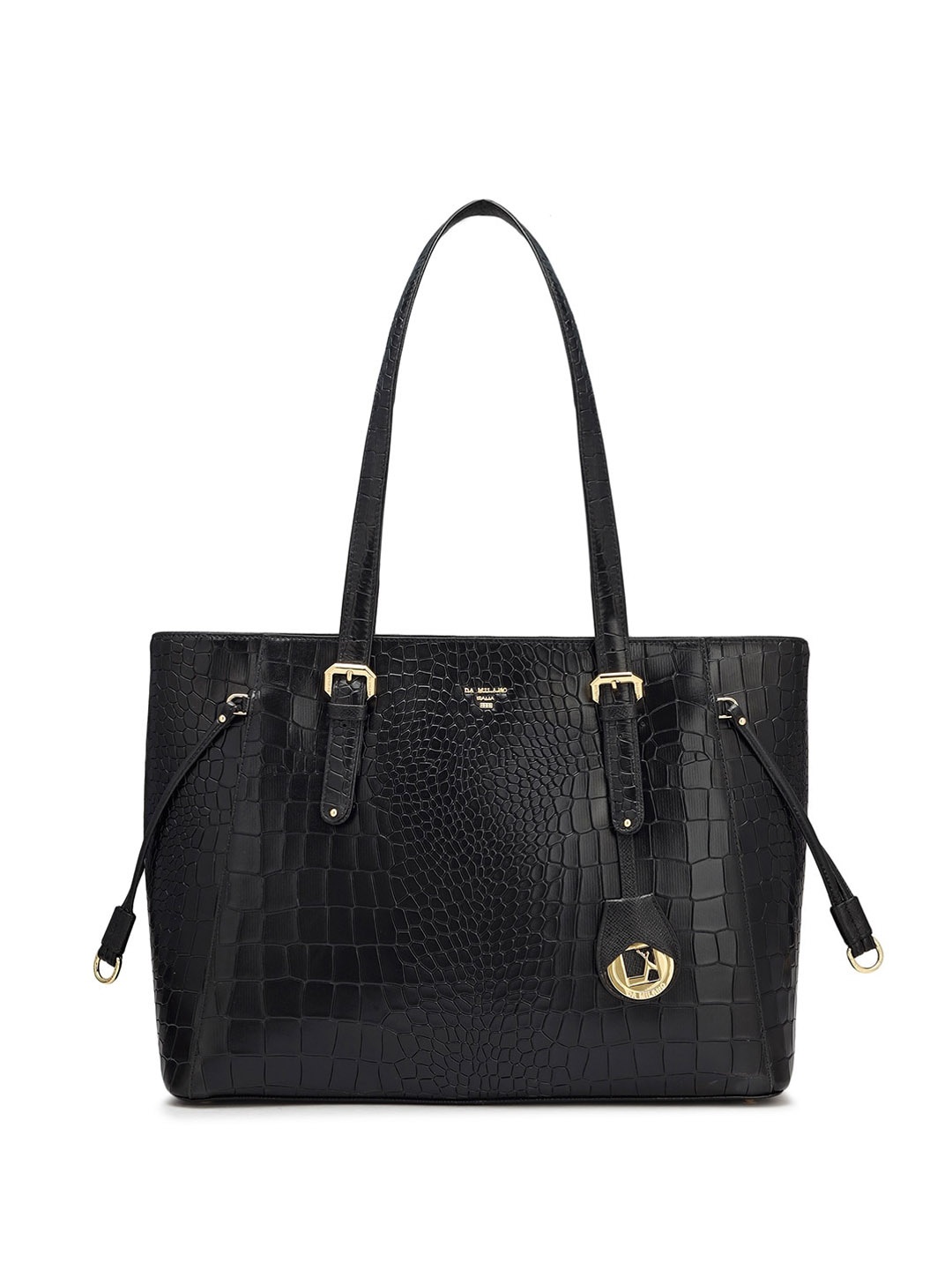 

Da Milano Textured Leather Structured Shoulder Bag, Black