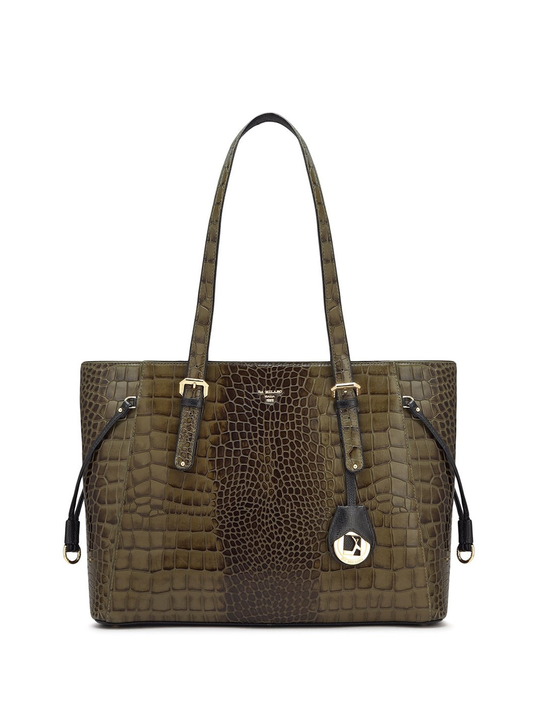 

Da Milano Animal Textured Leather Oversized Swagger Shoulder Bag, Green
