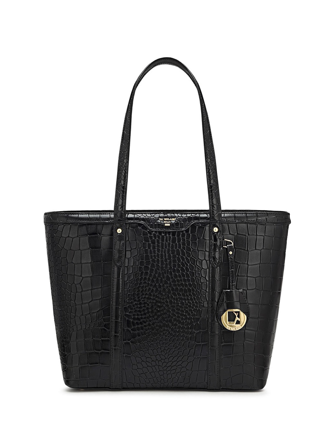 

Da Milano Textured Leather Oversized Shopper Shoulder Bag with Tasselled, Black