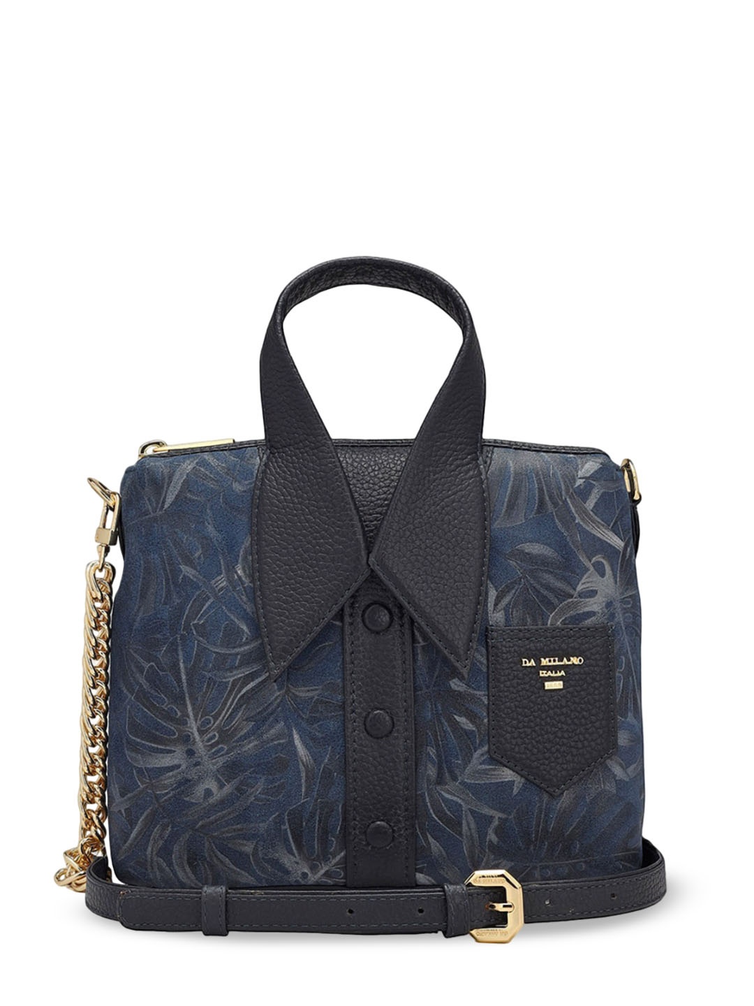 

Da Milano Textured Leather Structured Handheld Bag with Fringed, Blue