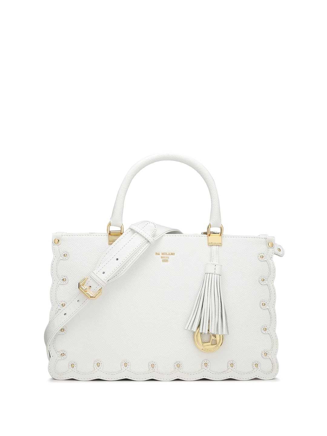 

Da Milano Leather Structured Handheld Bag with Tasselled, White