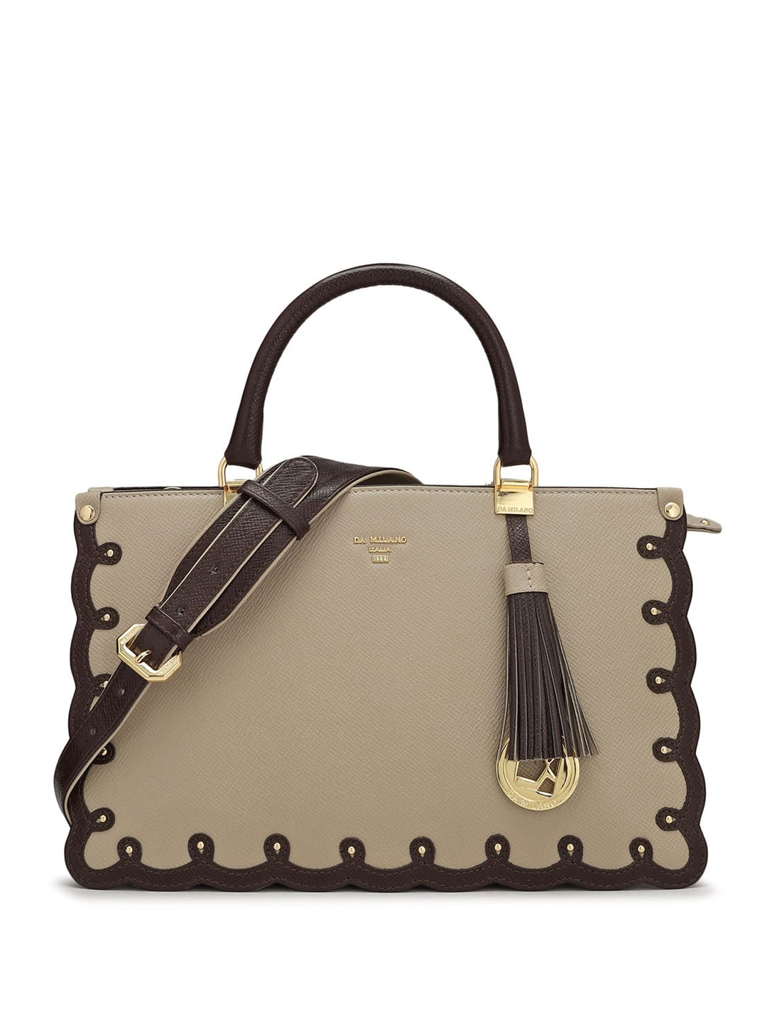 

Da Milano Leather Structured Handheld Bag with Tasselled, White