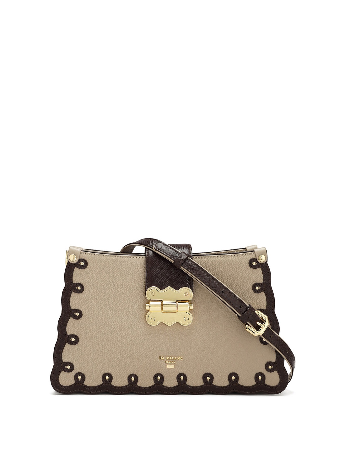 

Da Milano Leather Structured Sling Bag with Applique, White