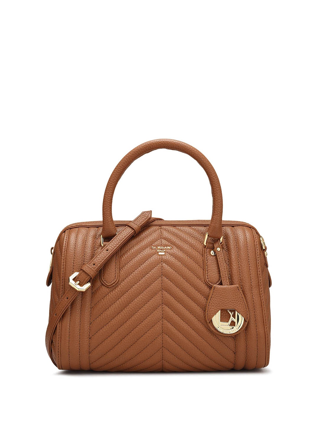 

Da Milano Leather Structured Handheld Bag with Quilted, Brown