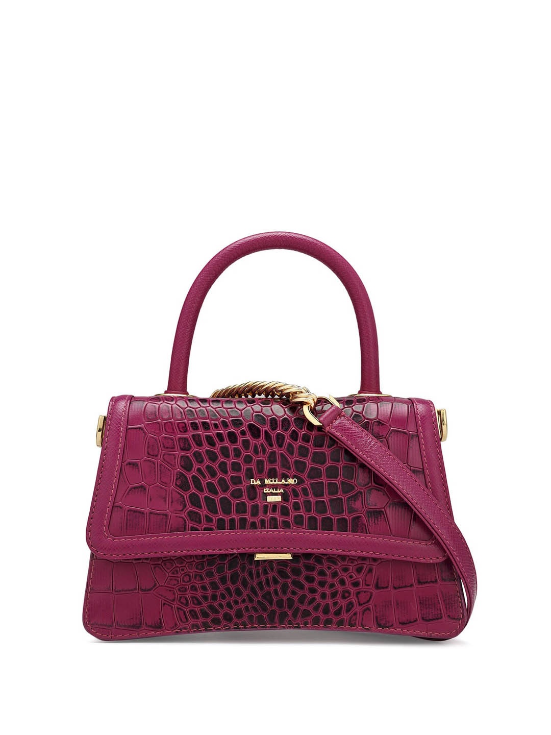 

Da Milano Textured Leather Structured Handheld Bag with Cut Work, Magenta