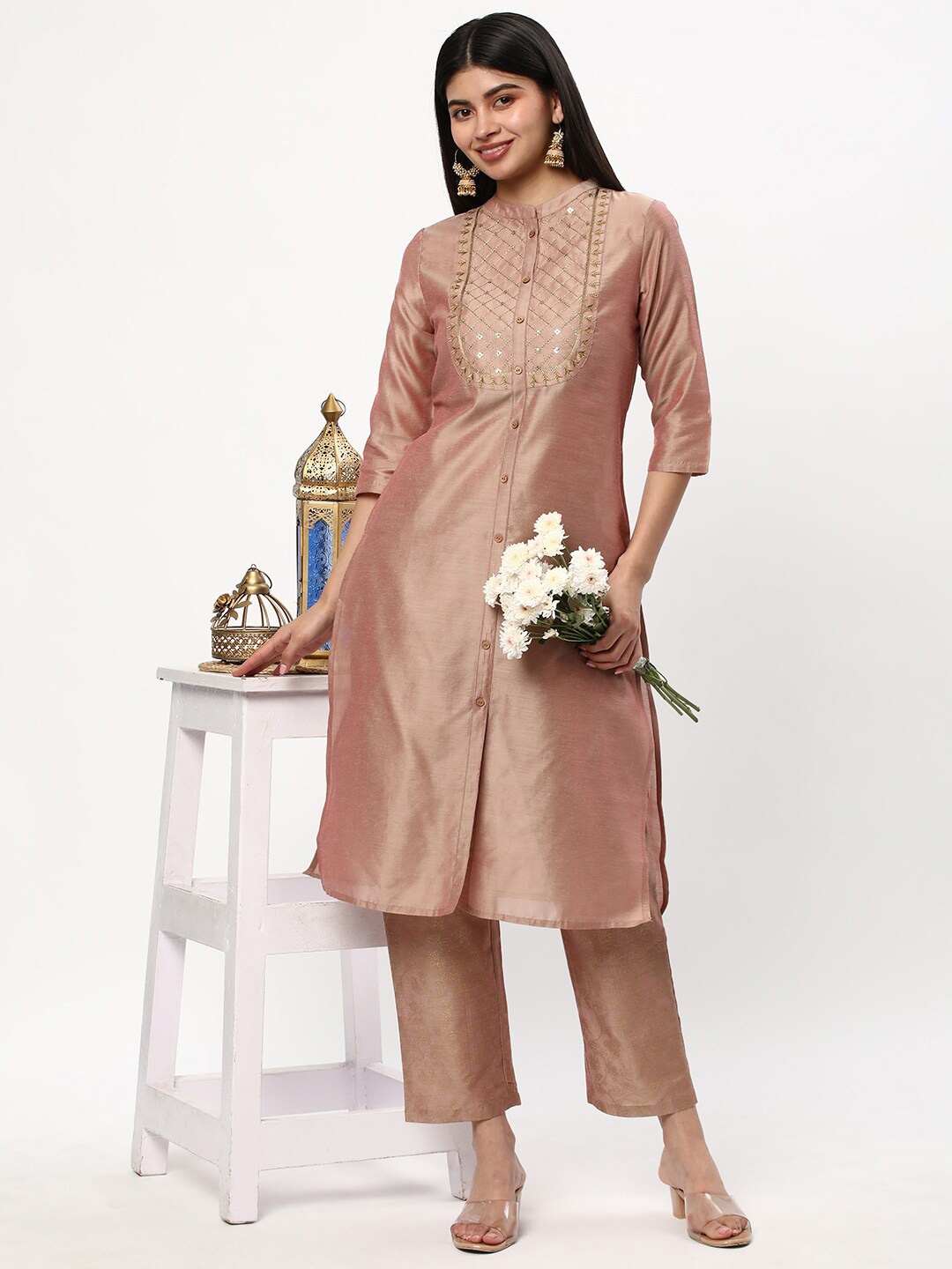 

R&B Embroidered Straight Kurta With Trouser, Peach