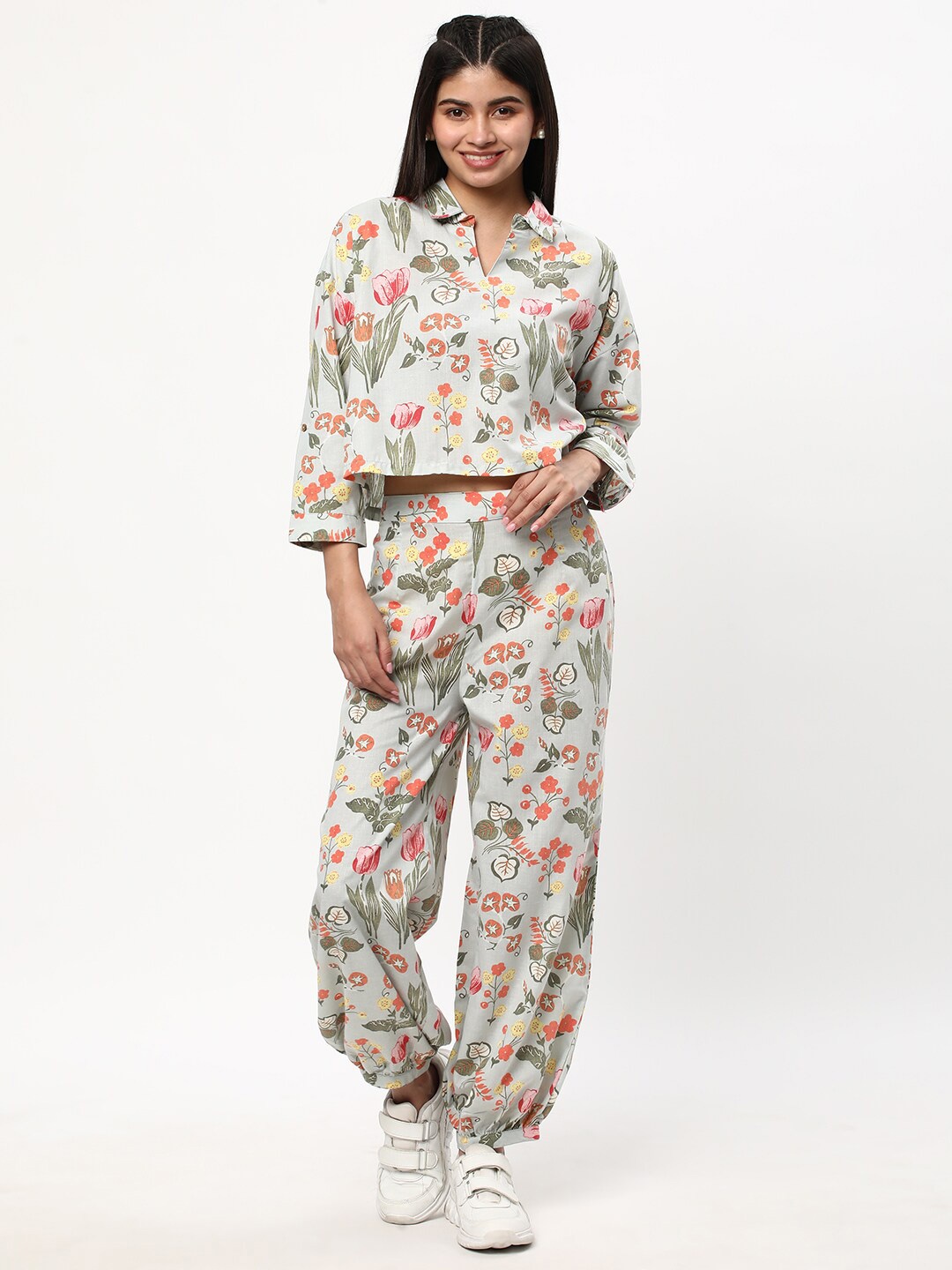 

R&B Women Printed Top With Trousers, Green